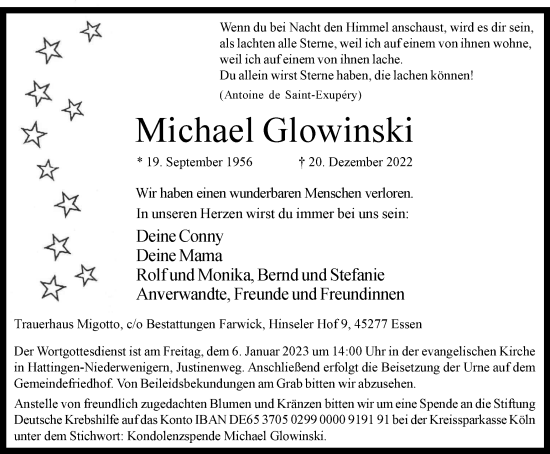 Traueranzeige von Michael Glowinski von Tageszeitung