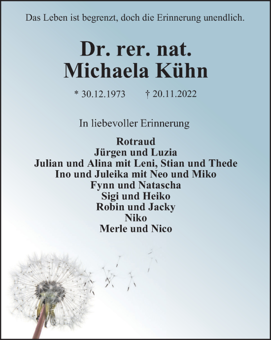 Traueranzeige von Michaela Kühn von WVW Anzeigenblätter