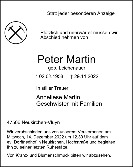 Traueranzeige von Peter Martin von Tageszeitung
