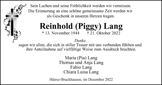 Traueranzeige von Reinhold Lang von Tageszeitung