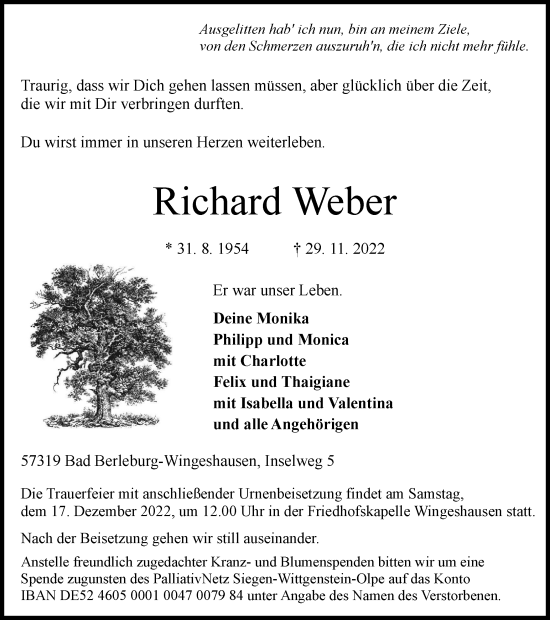 Traueranzeige von Richard Weber von Tageszeitung
