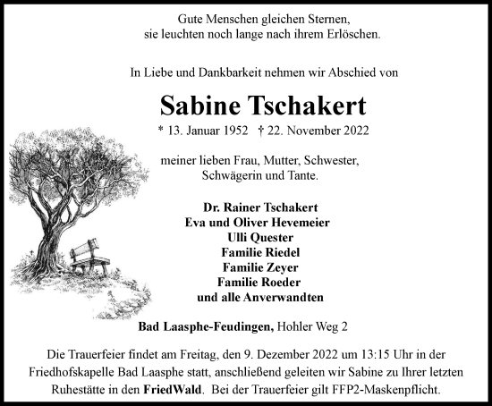 Traueranzeige von Sabine Tschakert von Tageszeitung
