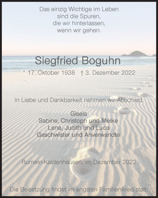 Traueranzeige von Siegfried Boguhn von Tageszeitung