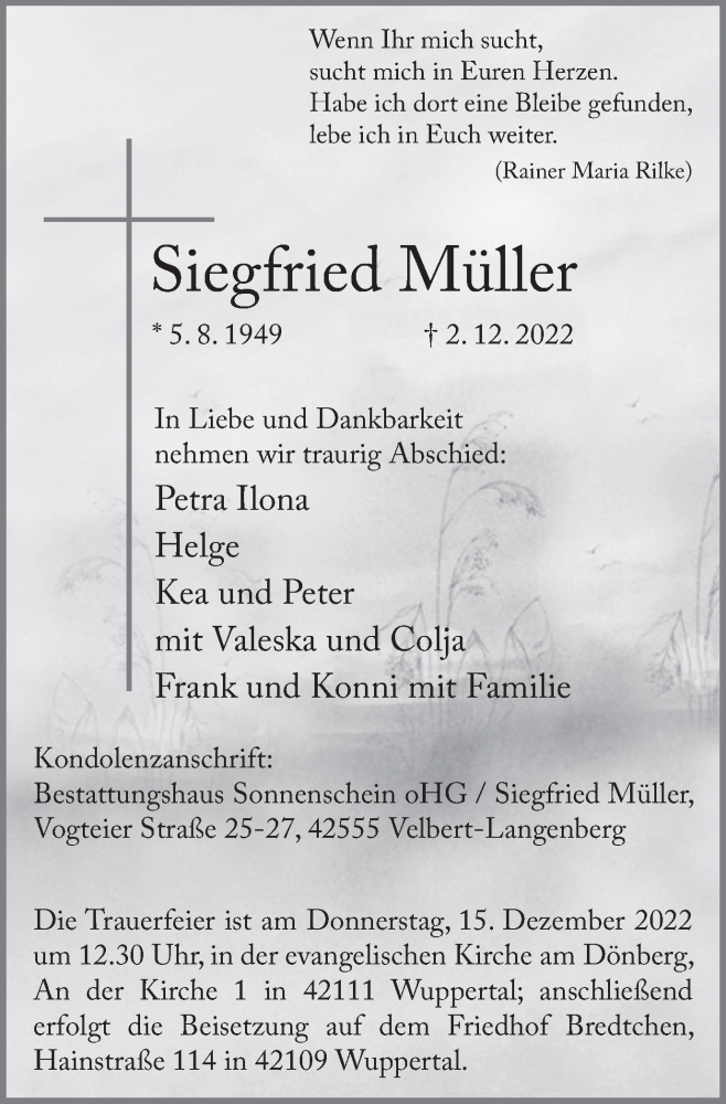  Traueranzeige für Siegfried Müller vom 10.12.2022 aus WVW Anzeigenblätter