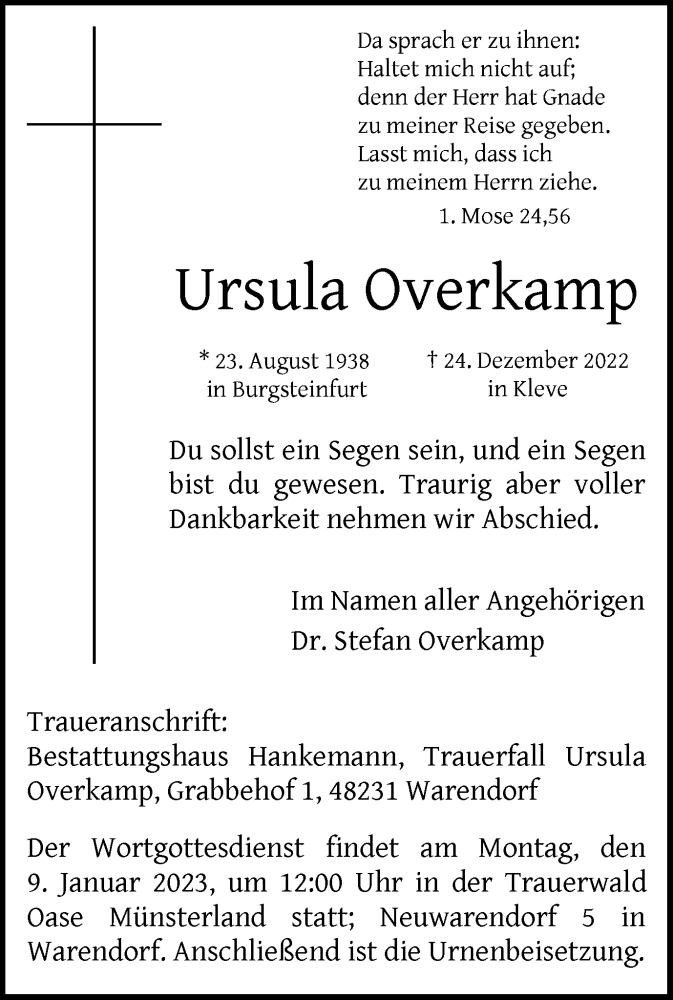 Traueranzeigen Von Ursula Overkamp | Trauer-in-NRW.de