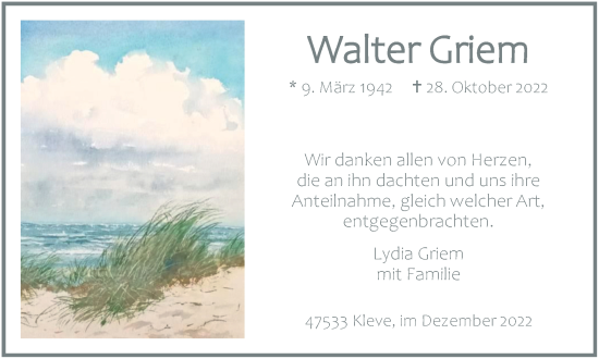 Traueranzeige von Walter Griem von Tageszeitung