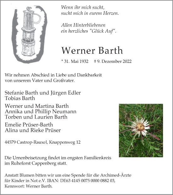 Traueranzeige von Werner Barth von Tageszeitung