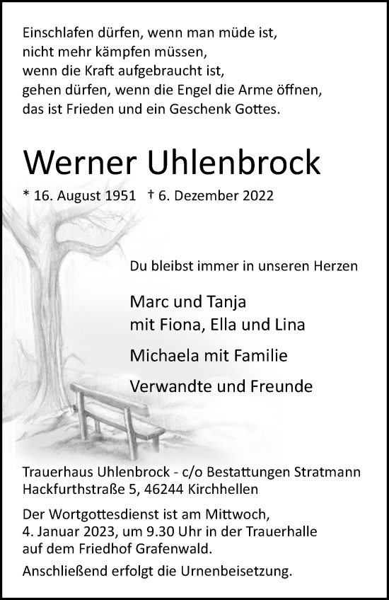 Traueranzeige von Werner Uhlenbrock von WVW Anzeigenblätter