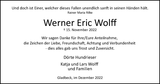 Traueranzeige von Werner Eric Wolff von Tageszeitung