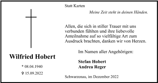 Traueranzeige von Wilfried Hobert von Tageszeitung