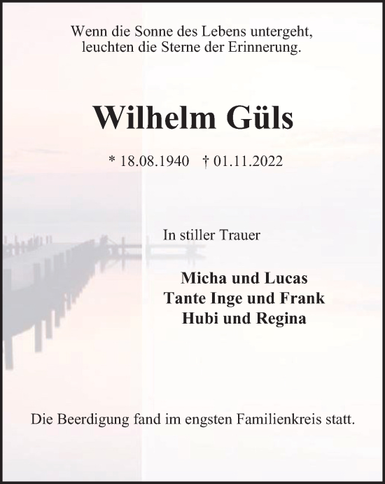 Traueranzeige von Wilhelm Güls von Tageszeitung