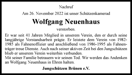 Traueranzeige von Wolfgang Neuenhaus von Tageszeitung