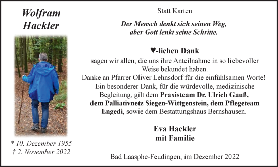 Traueranzeige von Wolfram Hackler von Tageszeitung