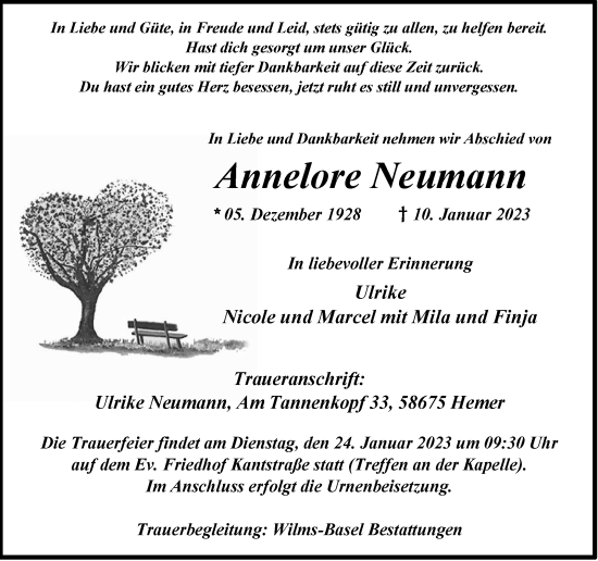 Traueranzeige von Annelore Neumann von WVW Anzeigenblätter