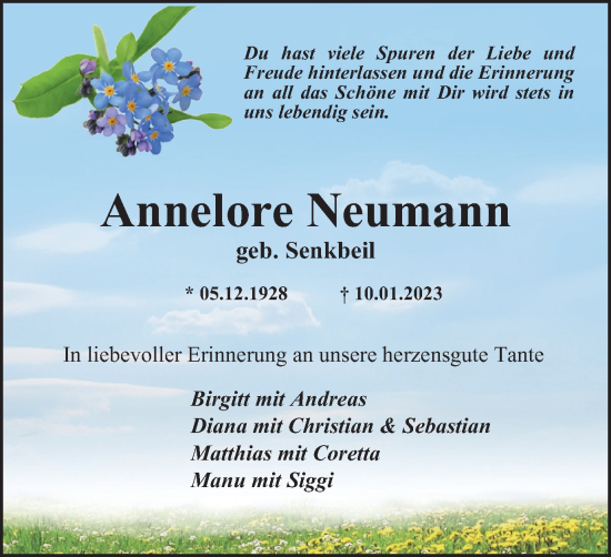 Traueranzeige von Annelore Neumann von Tageszeitung