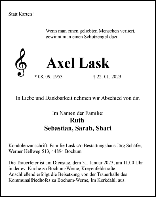 Traueranzeige von Axel Lask von Tageszeitung