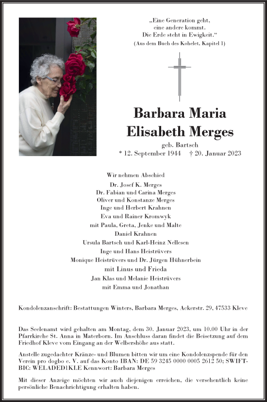 Traueranzeige von Barbara Elisabeth Merges von Tageszeitung