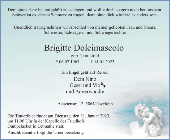 Traueranzeige von Brigitte Dolcimascolo von WVW Anzeigenblätter