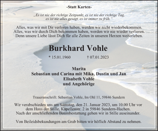 Traueranzeige von Burkhard Vohle von Tageszeitung