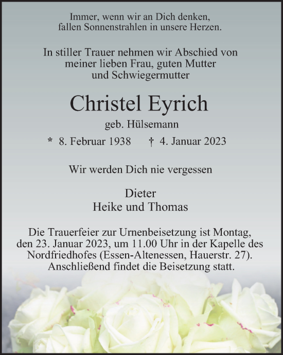Traueranzeige von Christel Eyrich von Tageszeitung