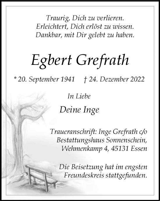 Traueranzeige von Egbert Grefrath von Tageszeitung