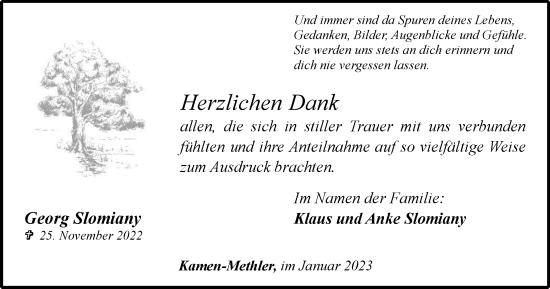 Traueranzeige von Georg Slomiany von Tageszeitung