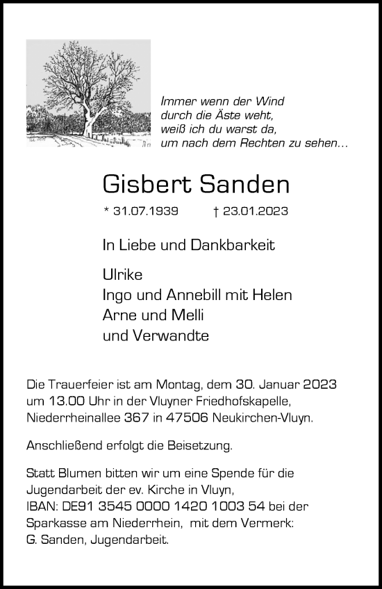 Traueranzeige von Gisbert Sanden von Tageszeitung
