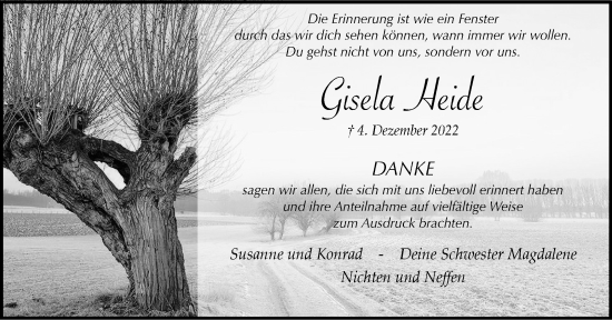 Traueranzeige von Gisela Heide von Tageszeitung