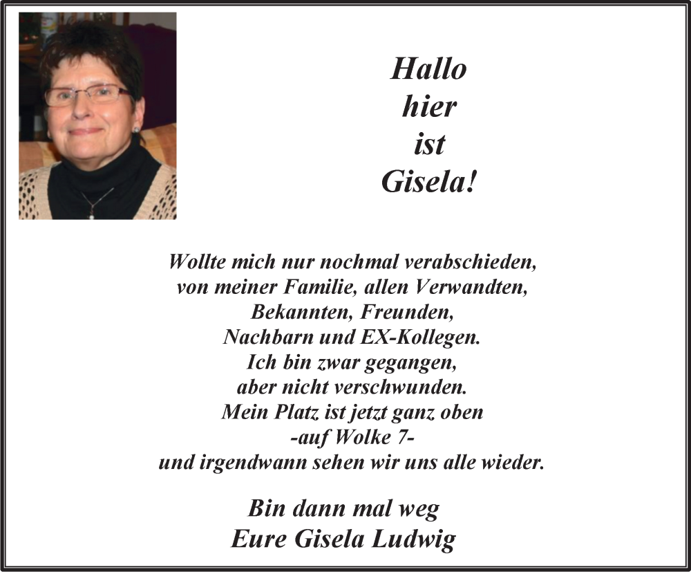  Traueranzeige für Gisela Ludwig vom 14.01.2023 aus WVW Anzeigenblätter