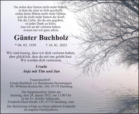 Traueranzeige von Günter Buchholz von Tageszeitung
