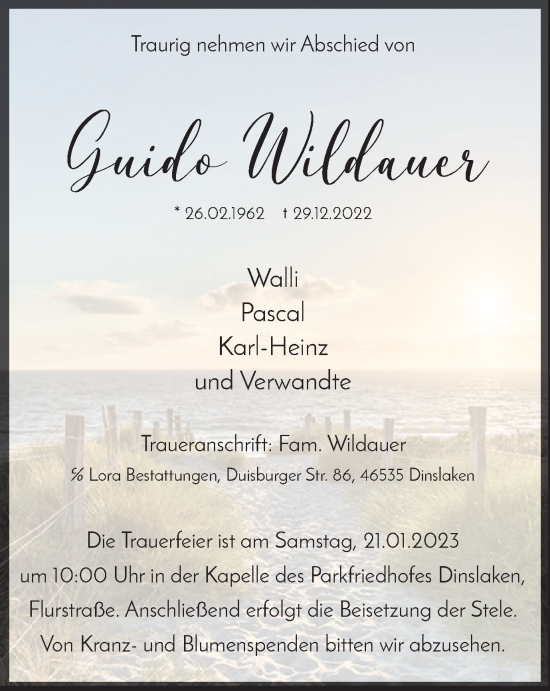 Traueranzeige von Guido Wildauer von Tageszeitung