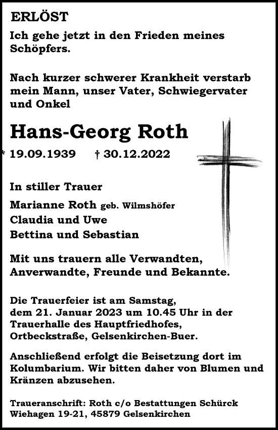 Traueranzeige von Hans-Georg Roth von Tageszeitung