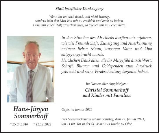 Traueranzeige von Hans-Jürgen Sommerhoff von Tageszeitung
