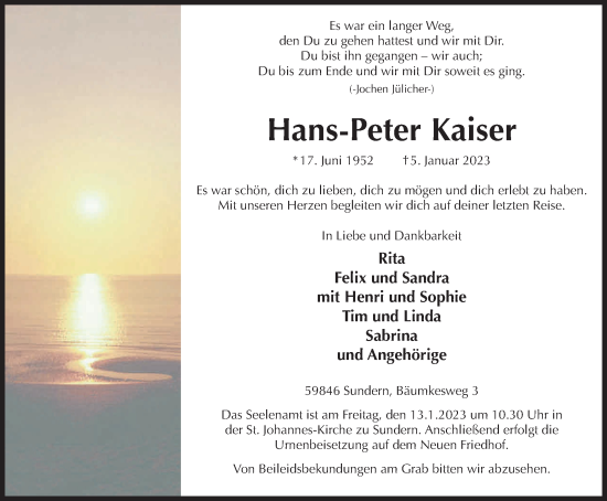 Traueranzeige von Hans-Peter Kaiser von Tageszeitung