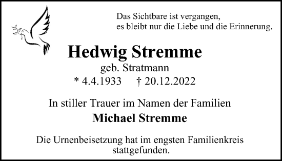 Traueranzeige von Hedwig Stremme von Tageszeitung