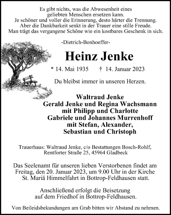 Traueranzeige von Heinz Jenke von Tageszeitung