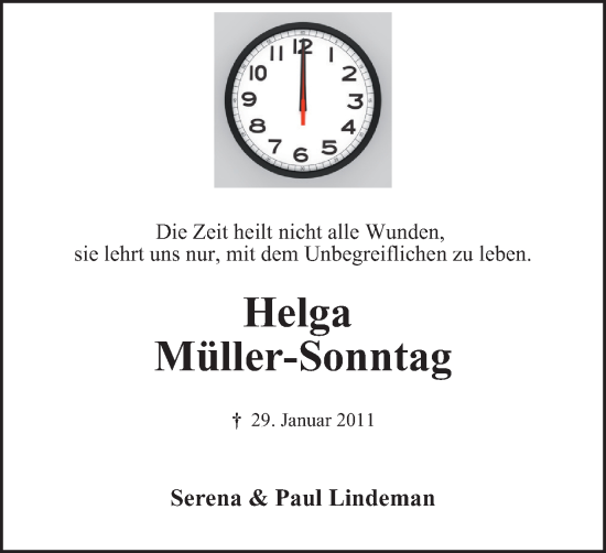 Traueranzeige von Helga Müller-Sonntag von Tageszeitung