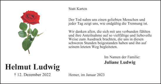 Traueranzeige von Helmut Ludwig von Tageszeitung