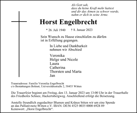 Traueranzeige von Horst Engelbrecht von Tageszeitung