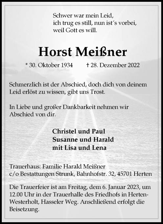 Traueranzeige von Horst Meißner von Tageszeitung