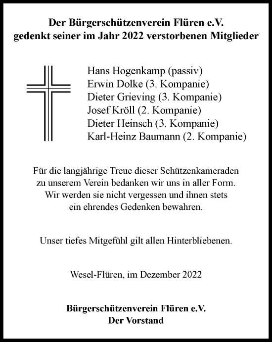 Traueranzeige von Im Gedenken Bürgerschützenverein Flüren e.V. von Tageszeitung