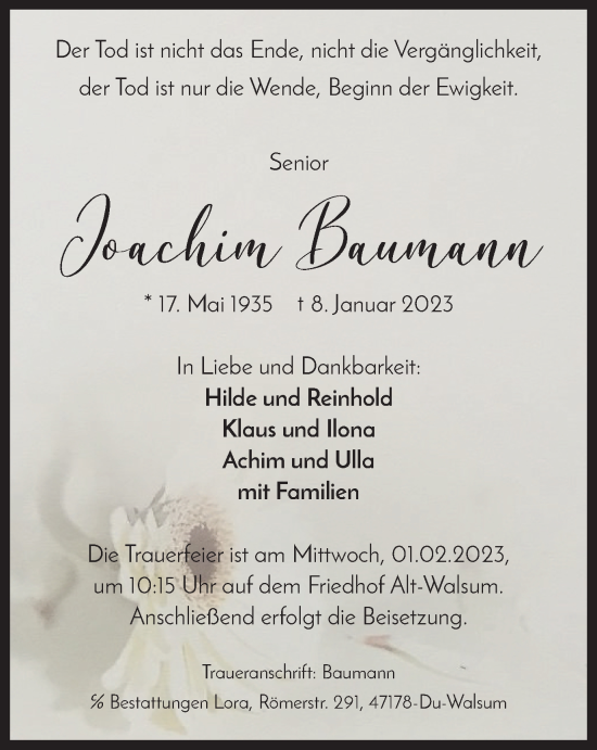 Traueranzeige von Joachim Baumann von Tageszeitung