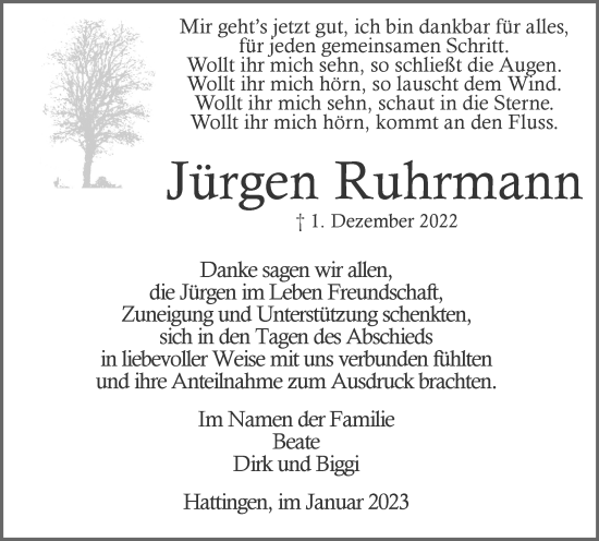 Traueranzeige von Jürgen Ruhrmann von WVW Anzeigenblätter