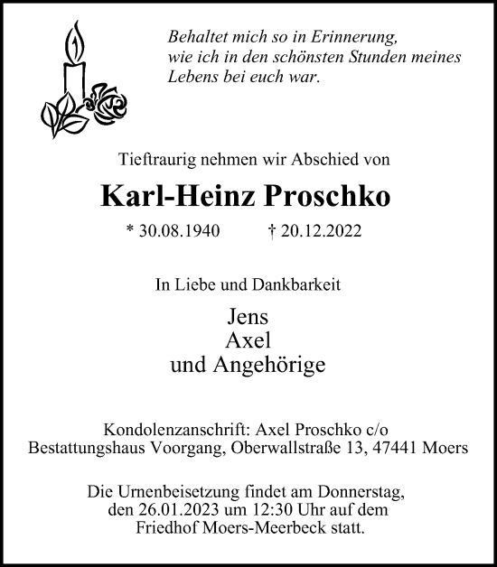 Traueranzeige von Karl-Heinz Proschko von Tageszeitung