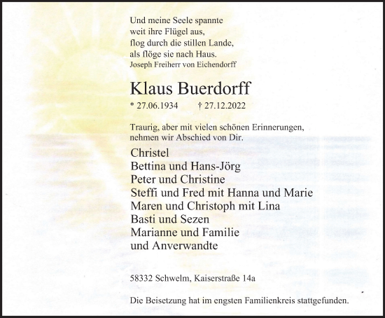Traueranzeige von Klaus Buerdorff von Tageszeitung