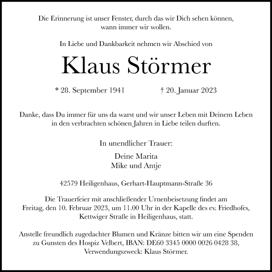 Traueranzeige von Klaus Störmer von WVW Anzeigenblätter
