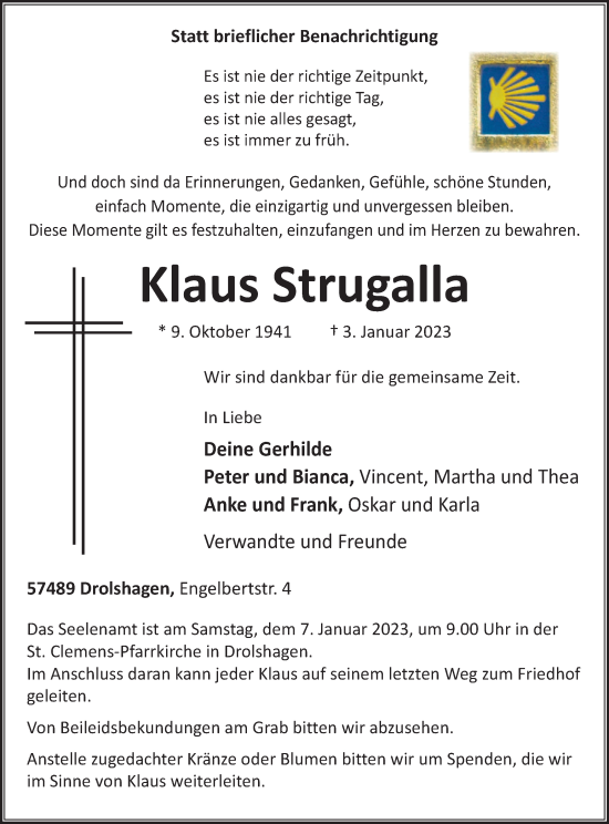 Traueranzeige von Klaus Strugalla von Tageszeitung