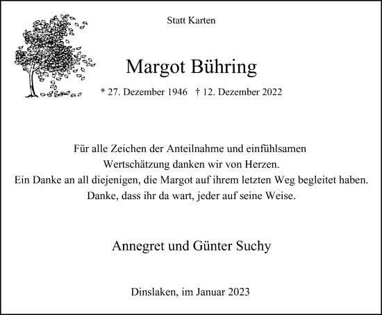 Traueranzeige von Margot Bühring von Tageszeitung