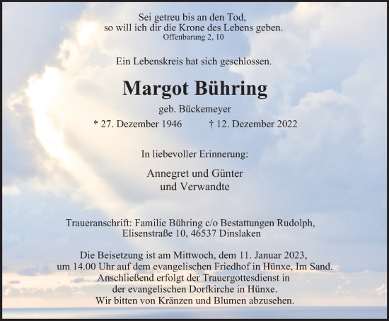 Traueranzeige von Margot Bühring von Tageszeitung