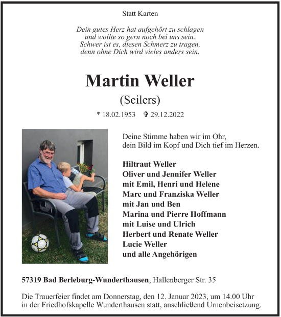 Traueranzeige von Martin Weller von Tageszeitung